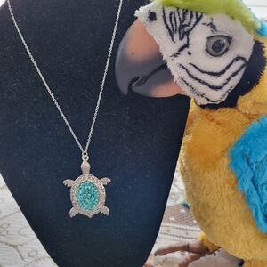 Silver alloy Sea Turtle Pendant with Turquoise Stone Center